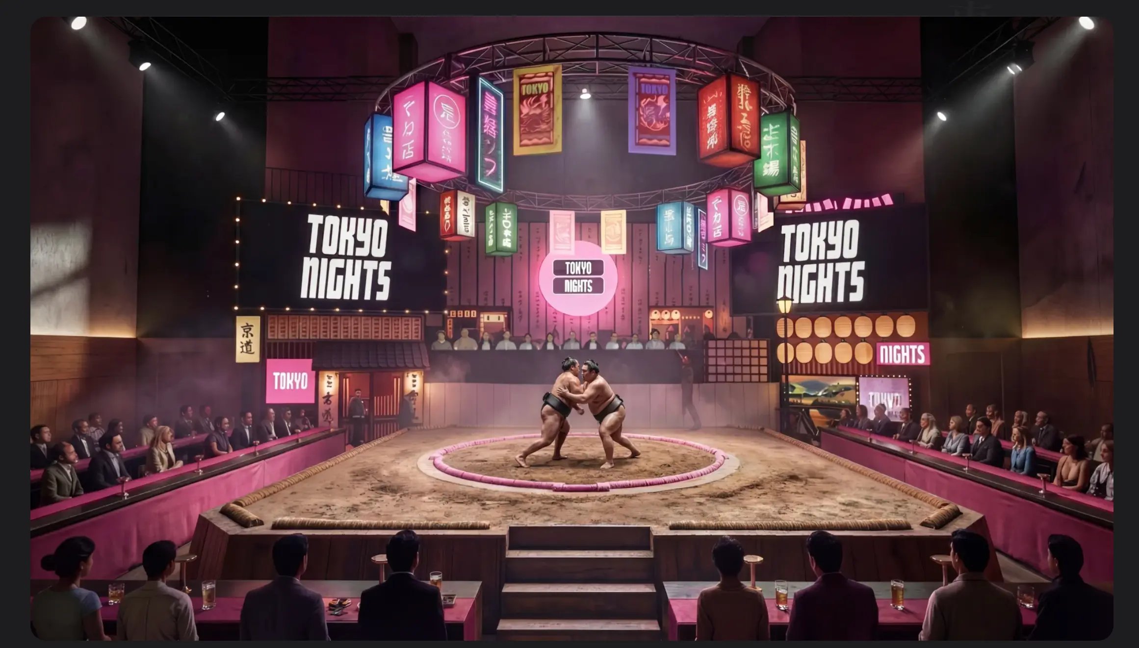 Neon-lit immersive Tokyo experience interior