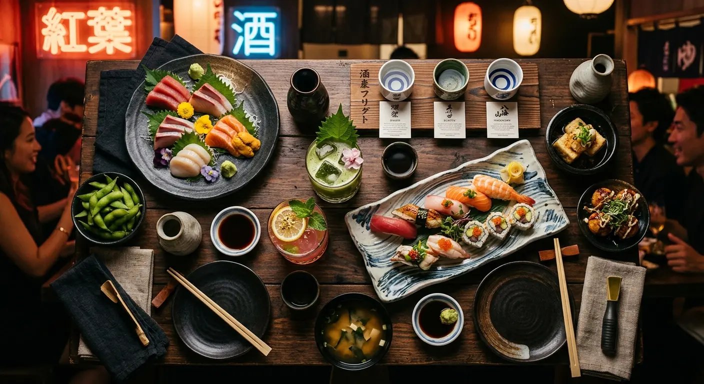 Creative Japanese cuisine and sake flights served at ringside